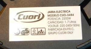 Figura 27 – Etiqueta de jarra elétrica Cuori, de 2200W.