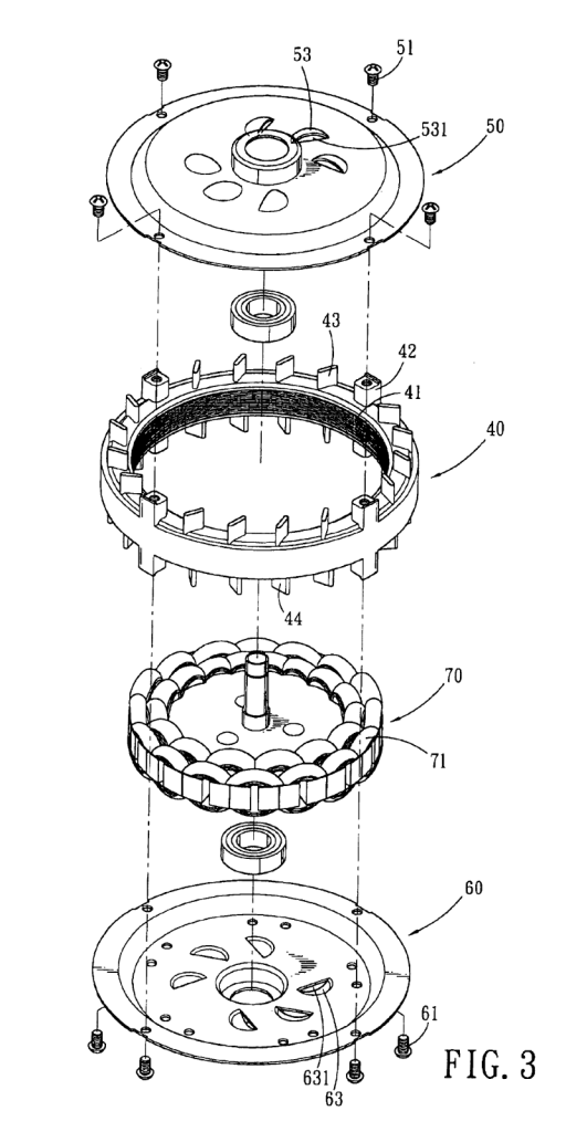 Figura 77 – Vista explodida de um ventilador de teto. Fonte: Google Patents [115].