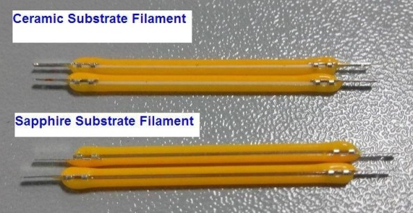 Figura 7 – Filamentos LED construídos sobre base de cerâmica ou safira, da marca ENGLED. Fonte: DIY Trade [22].