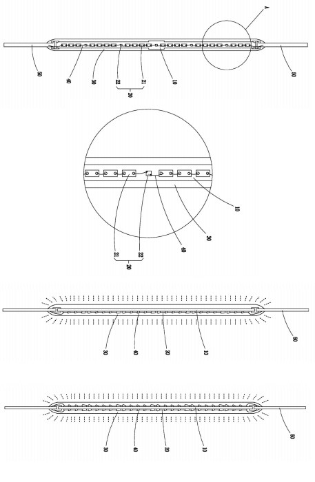 Figura 105 – Modelos de filamentos LED, obtidos da patente da Runlite (US20140369036 A1). Fonte: Free Patents Online [278].