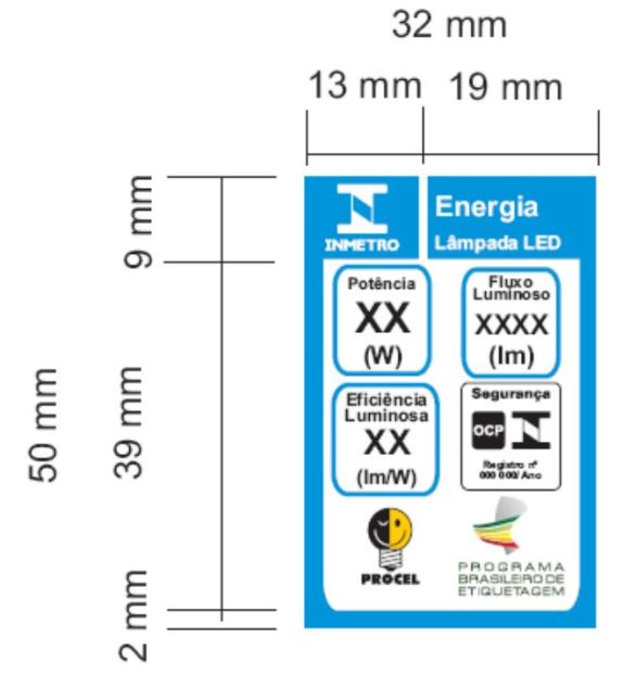 Figura 83 – Selo ENCE Procel de 50x32mm (altura x largura) de tamanho normal, utilizado para todas as lâmpadas LED certificadas. Fonte: Portaria INMETRO 389 [227].