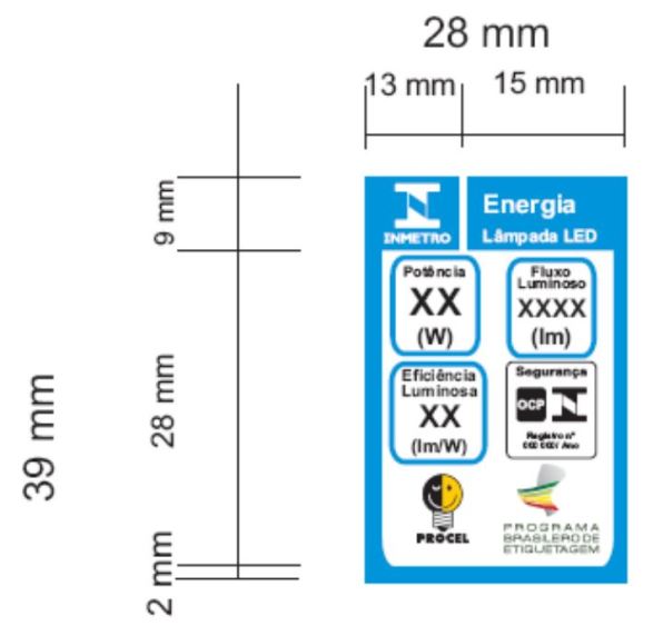 Figura 84 – Selo ENCE Procel de 39x28mm de tamanho reduzido, utilizado para as lâmpadas LED tubulares. Fonte: Portaria INMETRO 389 [227].