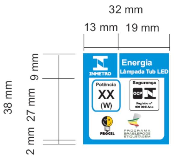 Figura 85 – Selo ENCE Procel de 38x32mm provisório, sem indicação de eficiência, utilizado exclusivamente para lâmpadas LED tubulares de 2,4 metros de comprimento, enquanto não tiverem a avaliação de desempenho. Fonte: Portaria INMETRO 389 [227].