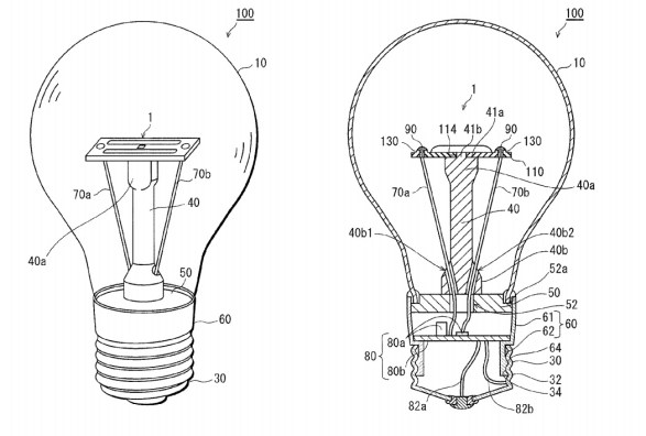 Figura 96 – Desenho da lâmpada Panasonic Nostalgic Clear melhorada, obtido da patente US2014/0078738 A1 (p. 29). Fonte: Google Patents [267].