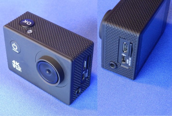 Figura 1 – Câmera semelhante à GoPro, com conexão para microfone externo.