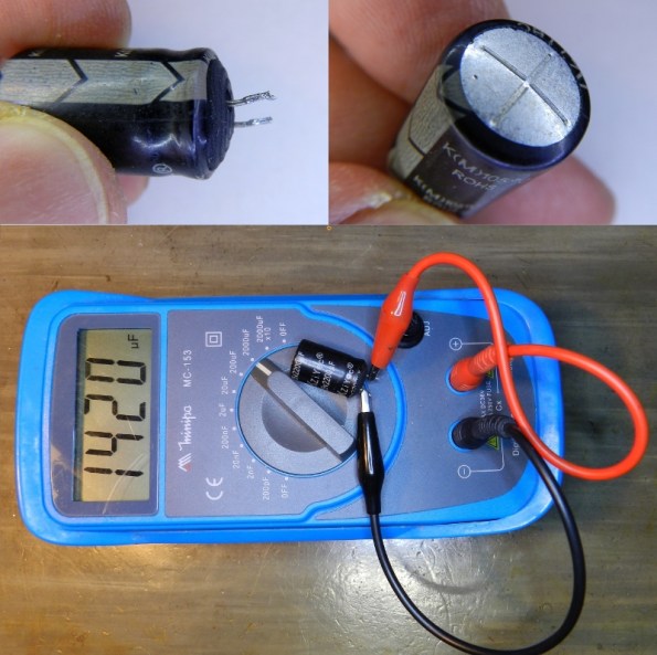 Figura 9 – Capacitor C20, de 2200uF/25V. Observe que a capacitância dele está bem abaixo do valor nominal.