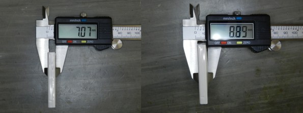 Figura 3 – Diferenças de espessura entre uma bateria normal e outra fortemente estufada, que nem entrava na máquina.