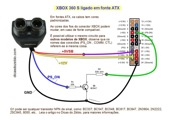 Fig. 14 - Esquema geral do circuito adaptador de fontes ATX para trabalhar com XBOX. Clique na imagem para ampliar em nova aba do navegador.
