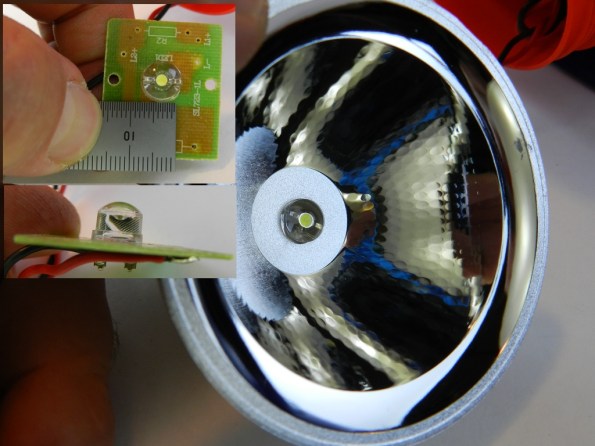 Fig. 10 – Detalhe do LED e do refletor da lanterna utilizada no capacete.